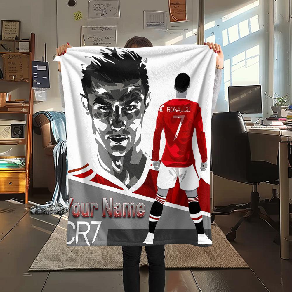 1PC Custom Name CR7 Patterned Flannel Blanket Suitable For All Seasons for Home Decor Warmth and Comfort Gifts Holiday Present -HE111