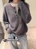 Women's 100% Wool Autumn/Winter Sweater - Two-Piece Look, Half-Open Collar, Loose Fit, Versatile Knitwear for Layering