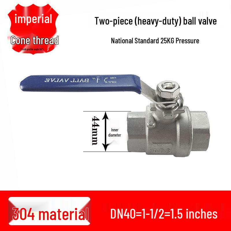 201/304 Stainless Steel Heavy-Duty Two-Piece Ball Valve / 25kg Pressure / Full Bore / High Flow Rate / DN15
