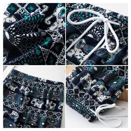 Women Casual Pants Wide Leg Elephant Print Elastic Waist Adjustable Drawstring Loose Fit Trousers Travel Work Daily Wear