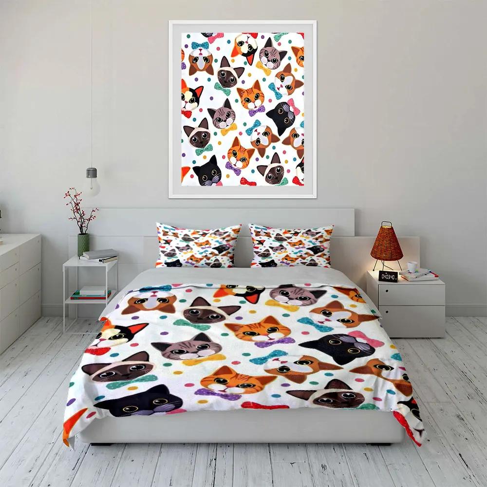 Cute Cat-Themed Decorative Set Multiple Sizes Kid's and Adults' Bedroom Exquisite 3PC Bedding Set Gift