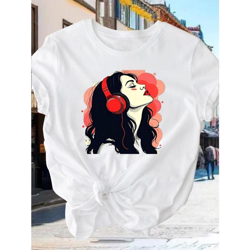 This Comfortable and Stylish Women S T-Shirt Features A Cartoon Letter Print, A Easy Round Neck Design, and Is Made of Pure. S белый