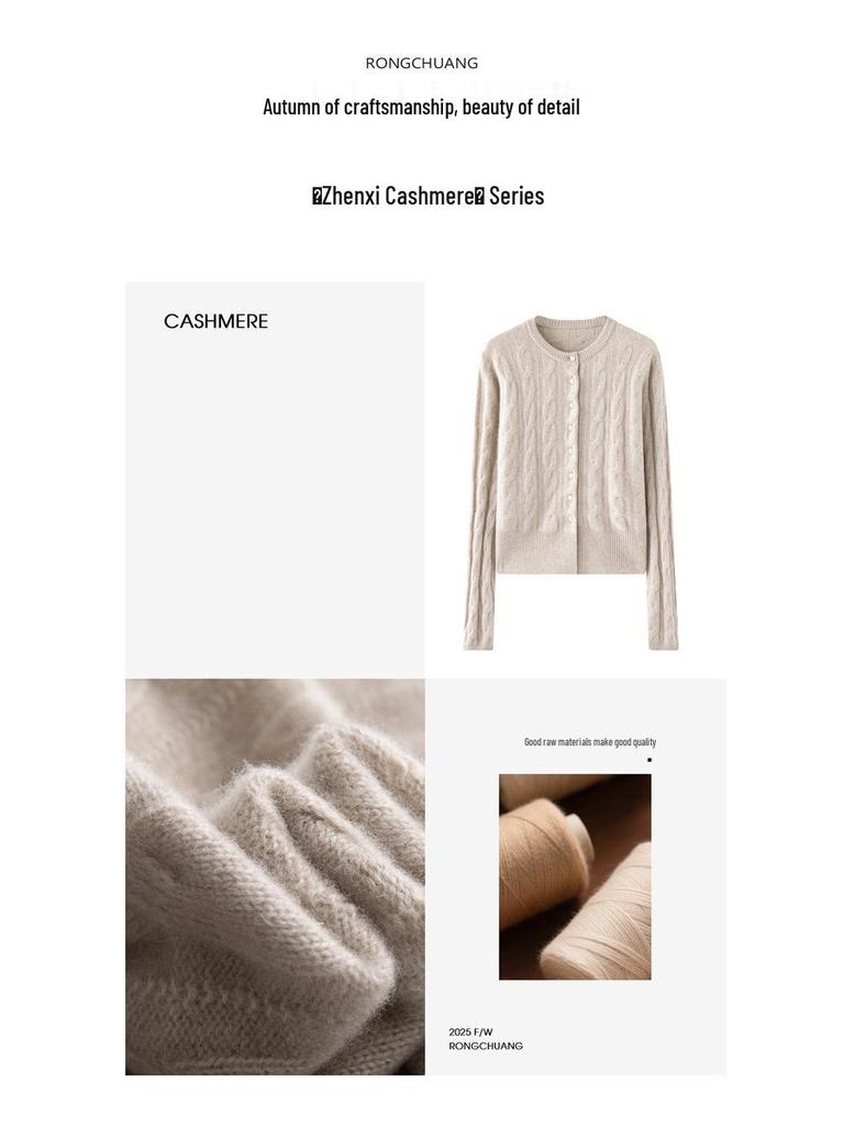 Dames 100% Kasjmier Kabelgebreid Vest - Ronde Hals, Parelknopen, Effen Kleur, Perfect voor Herfst en Winter