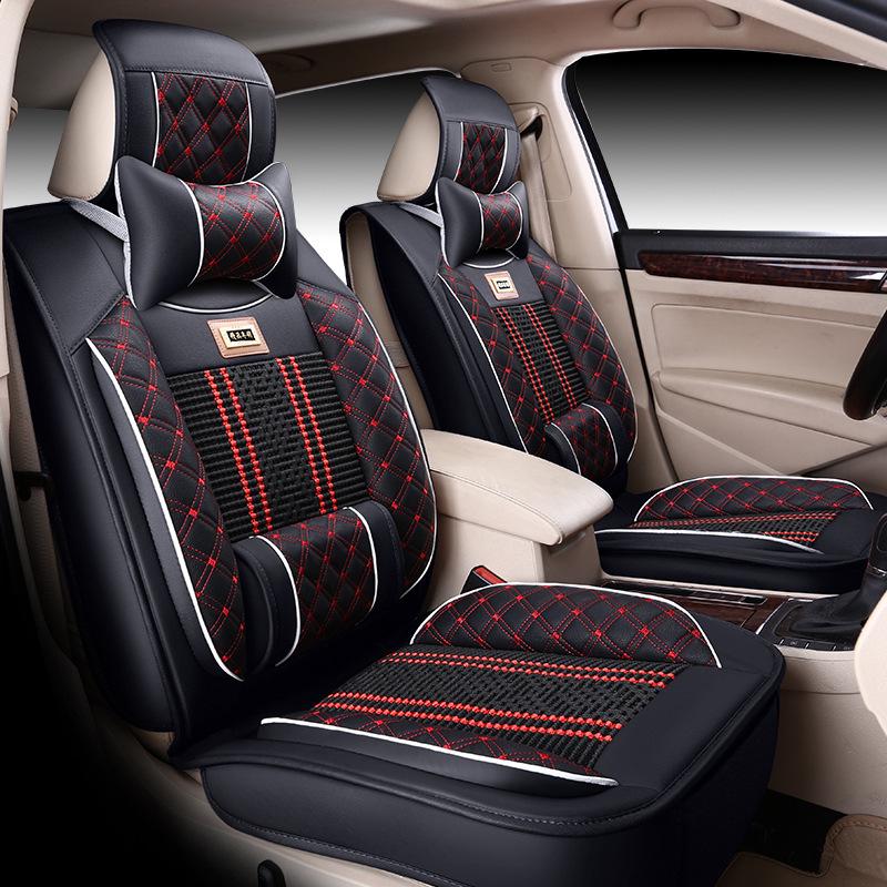 Univerzální celoroční potah na autosedačku z ledového hedvábí a kůže pro pětimístná vozidla