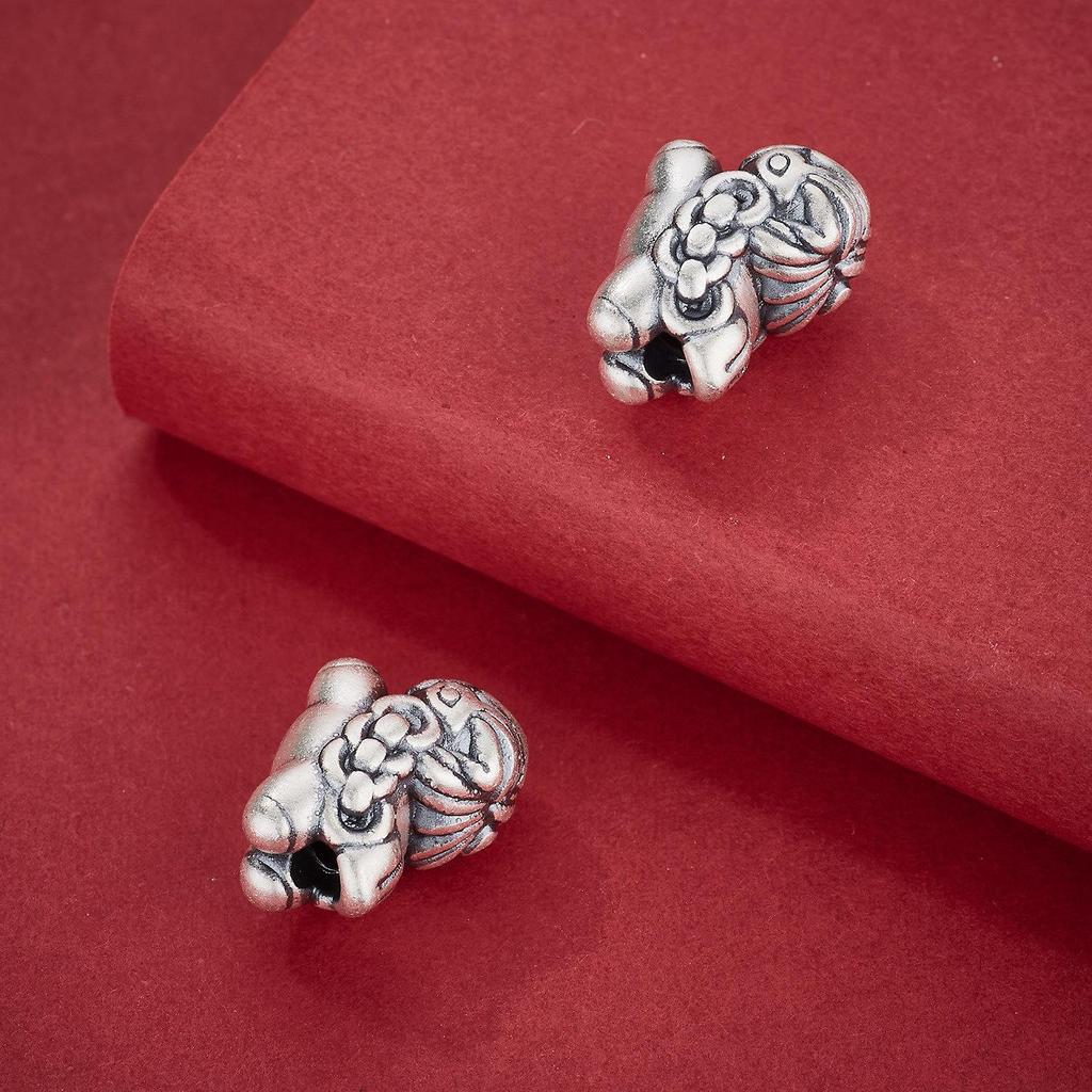 S999 Sterling Silver Zodiac Horse Spacer Beads with Copper Coins for DIY Beaded Bracelets and Rope Weaving Silver Accessories.