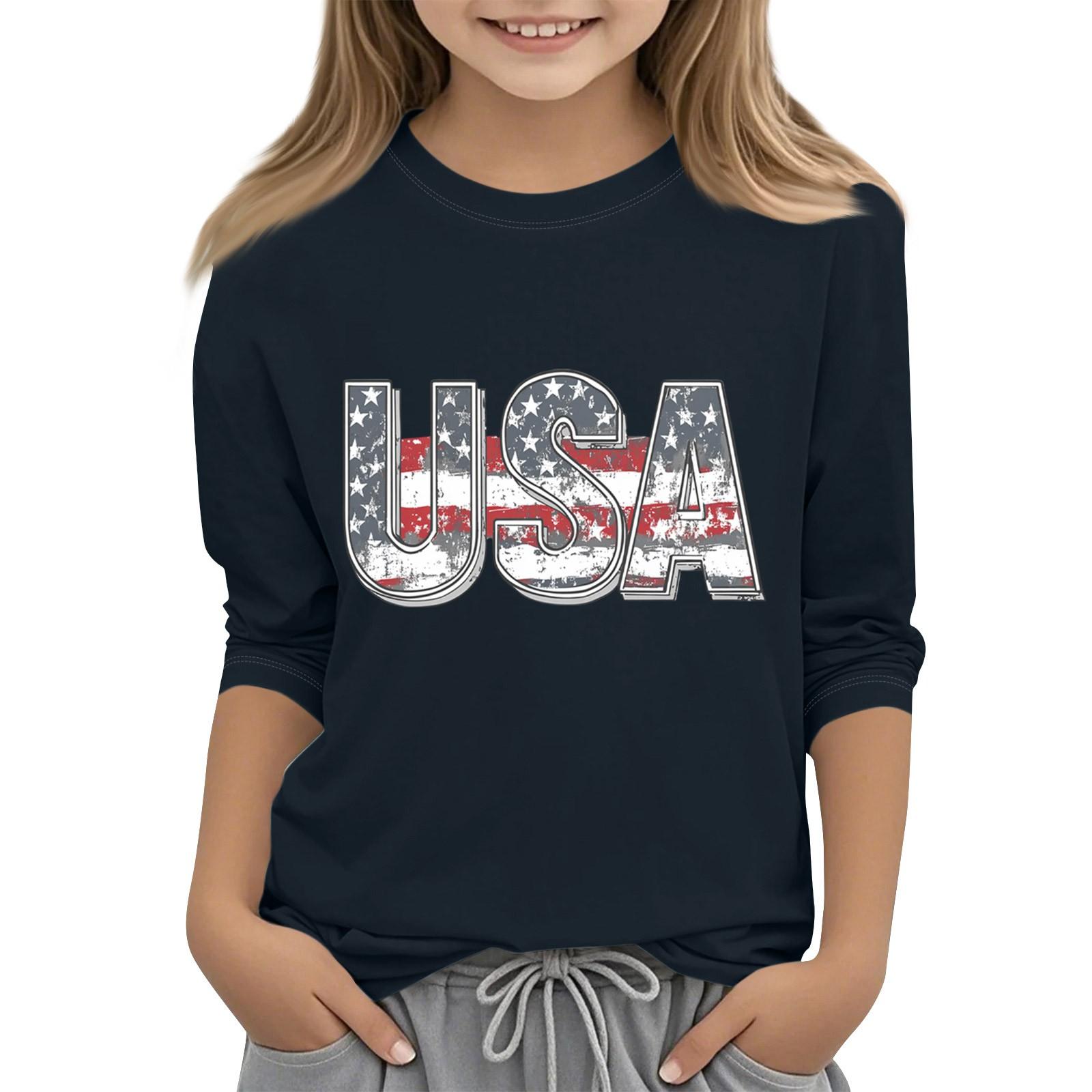 

Детская повседневная футболка с круглым вырезом и принтом «День независимости» с рукавом 3/4 110