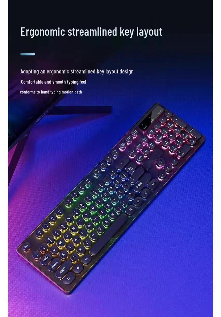 Retro Punk Mechanical Keyboard and Silent Wired Mouse Set for Desktop