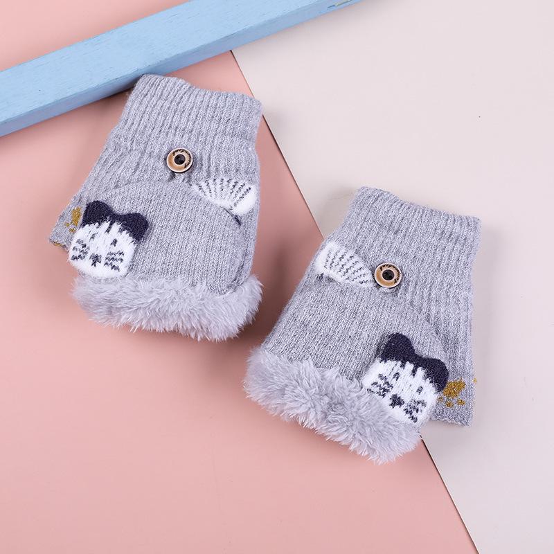 Kinder Rentier Fleece-gefütterte Fäustlinge mit Klappe, Gestrickt für Wärme, Halbfinger-Stil, Ideal zum Schreiben, Alter 3-10 Jahre, Herbst/Winter.