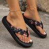 Übergröße 48 Damen Blumen Flip-Flops, Bequeme Plateau Sommer Sandalen mit Blumenrand Strand Schuhe