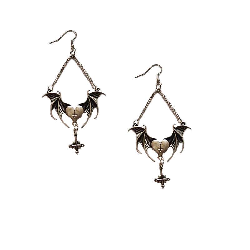European  American Style Heart Cross Wings Alloy Earrings