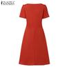ZANZEA Damen Lässig Rundhals Sommer Kurzarm A-Linien-Kleid