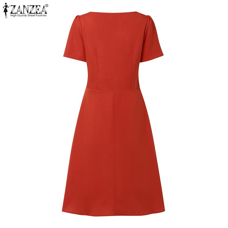 ZANZEA Damen Lässig Rundhals Sommer Kurzarm A-Linien-Kleid