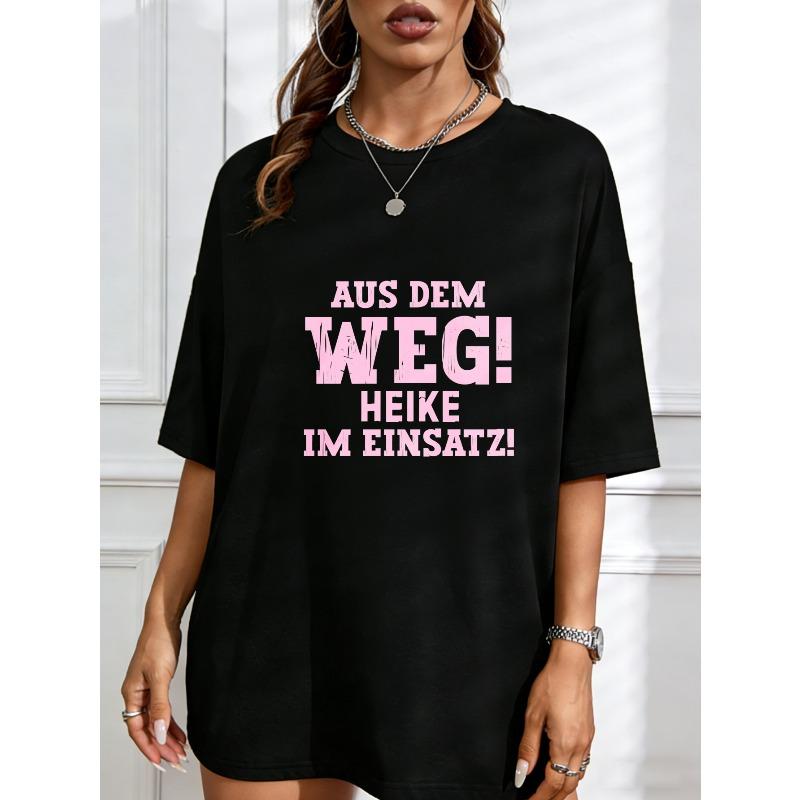 

White T Shirt With Pink Text Aus Dem Weg Heike Im Einsatz Casual Wear For Women XXXXL чорний
