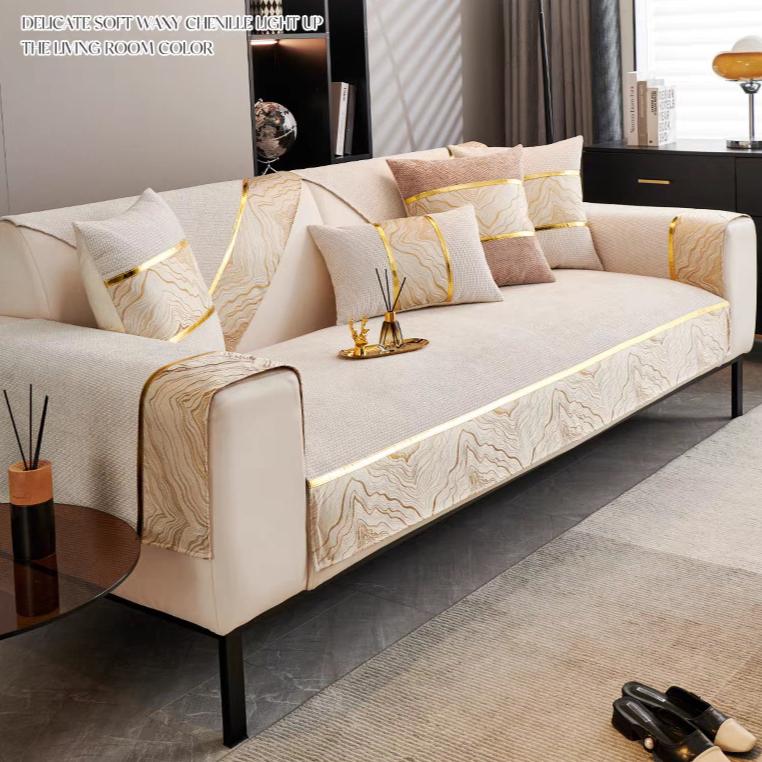 1pc Luxury Solid Color Chenille Sofa Cover Bohemian Pet Friendly, Non-Slip, Four Seasons Universal Sofa Cushion, Bedroom, Office, Living Room
