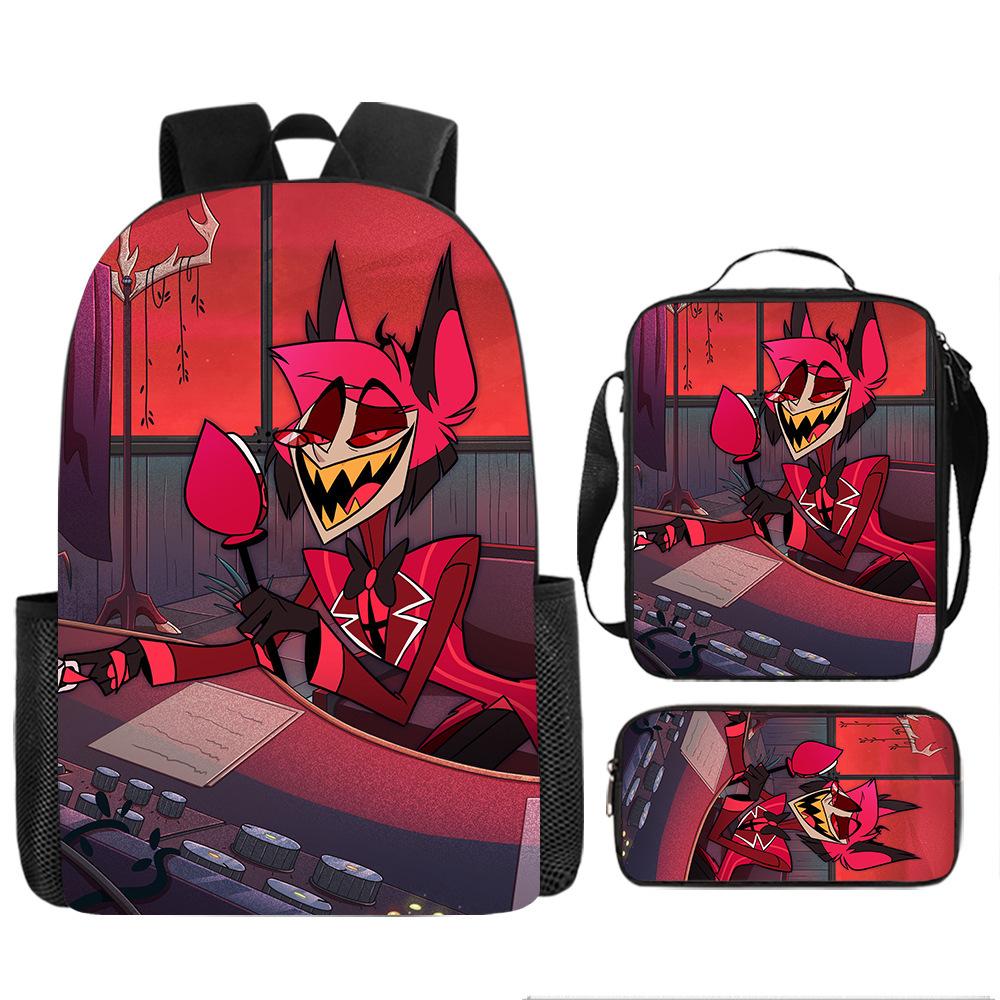 Hell Inn Hazbin Hotel student backpack cartoon backpack three piece set backpack shoulder bag pencil case