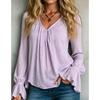 Women S V Neck Loose Fit Solid Color Long Sleeve Shirt