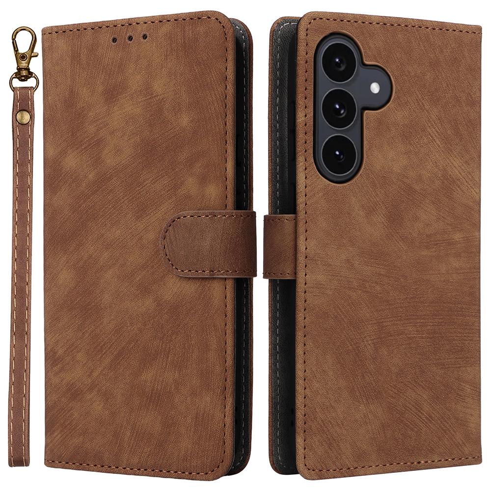 

For Samsung Galaxy S25 FE Case Wallet RFID Blocking PU Leather Phone Cover Stand with Strap Brown