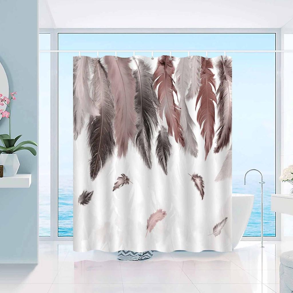 1pc Nordic Luxury Feather Pattern Shower Curtain, High end Elegant Bathroom Curtain, Bathroom Decoration Pattern
