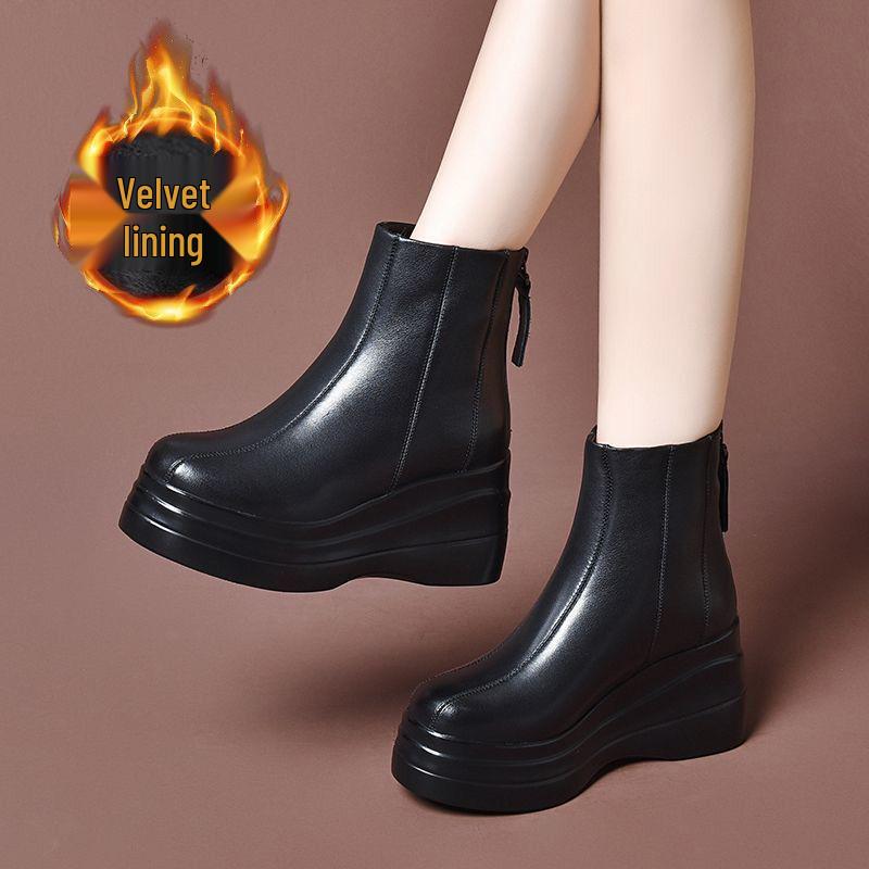 Petite Women's Wedge Heel Ankle Boots - Fleece Lined, Thick Sole, Height Increasing Platform, 2025 Autumn/Winter Style.