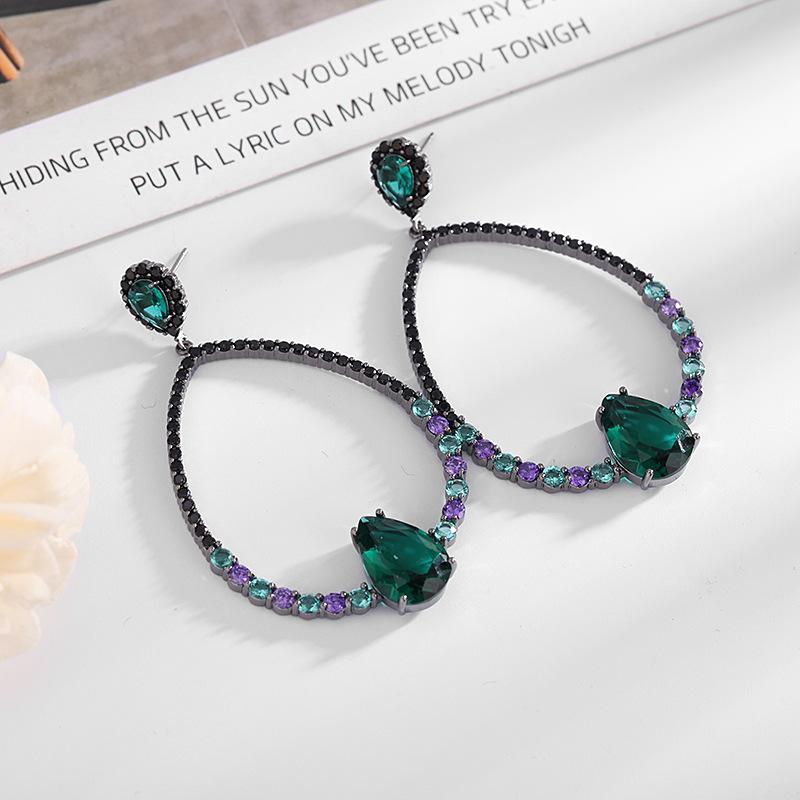 

Серьги бабушка зеленый циркон овальные капли воды пистолет черные серьги-гвоздики модные преувеличенные полые геометрические серьги серебряная игла