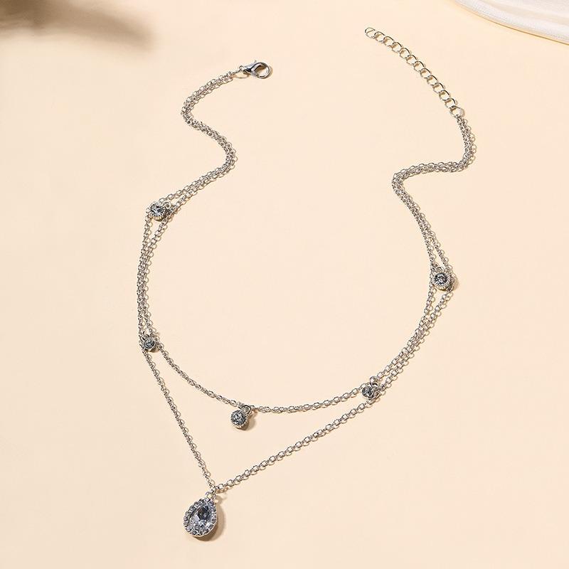 Multi-layer Crystal Necklace Stacked Jewelry New Gold-plated Water Drop Celebrity Long Sweater Chain Women