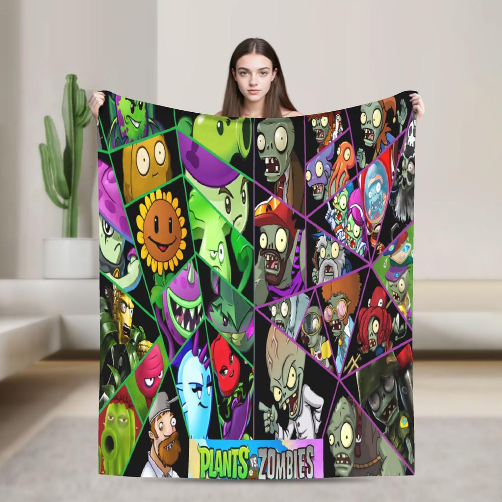 P-Plants-vs-Zombies Videospiele Flanelldecke Weiche Langlebige Bettwäsche Überwürfe für Picknick im Freien Aufdruck Bettüberwurf Sofa Bettbezug