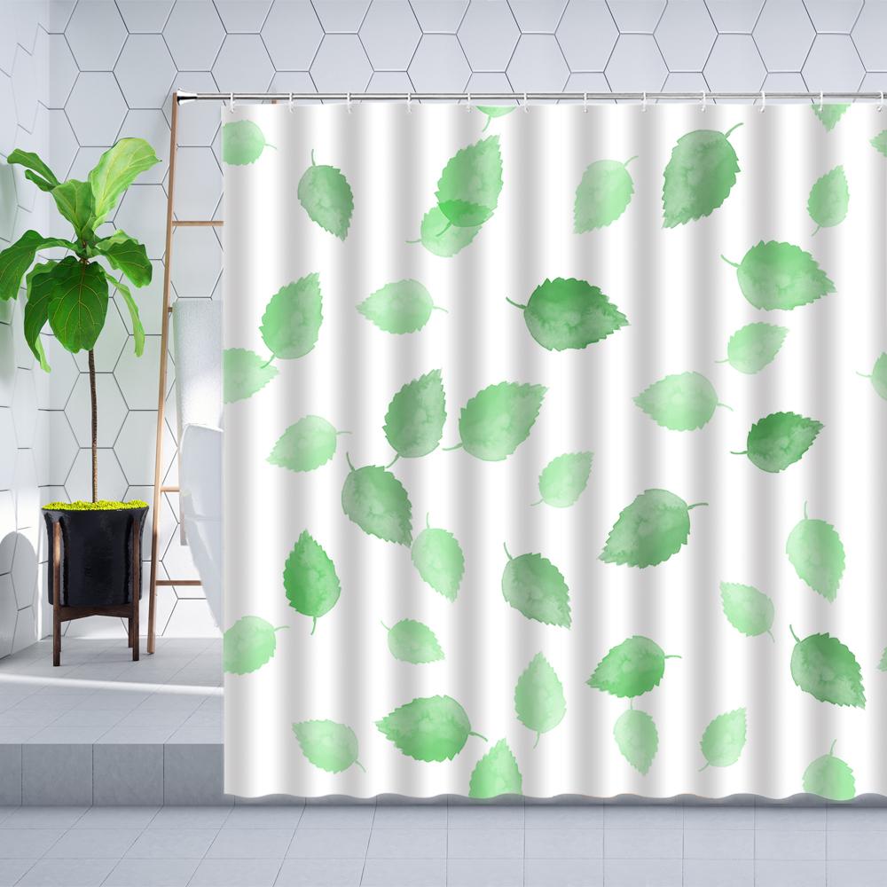 Leaves Shower Curtain Watercolor Tree Branch Leaf Vine Plant Bath Curtain Modern Fabric Nordic Bathroom Decor