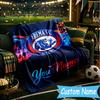 Custom Name Arema Football Crest Flannel Blanket, Use for Birthday/Holiday Gift, Soft Blanket for Sofa/Bed/Camping/Office, Home Decor