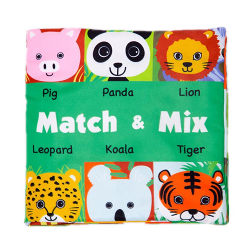 Cartoon Animal Face Matching Cloth Book Torn Baby Stereo Cloth Book Montessori Early Educational Teaching Toddler Books Gifts StyleA