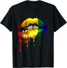 LGBTQ Dripping Rainbow Lips Graphic Tee Pride Month Gay Pride Casual T-Shirt