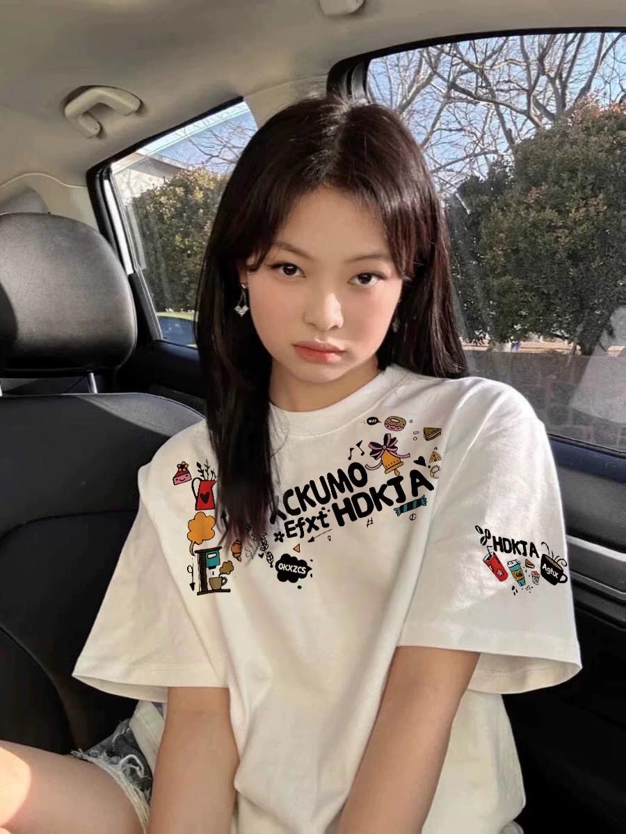 

Women s Pure Cotton White Short Sleeve T-Shirt - Loose Fit, American Style, 2025 Summer Collection XL