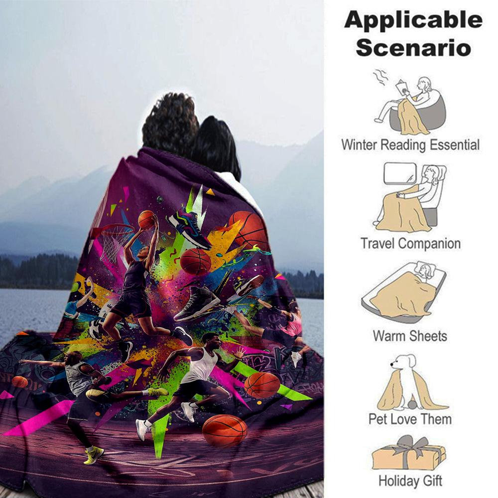 Colorful Graffiti Basketball Sport Print Flannel Fleece Blanket Athlete Theme Soft Warm Throw Blanket Sofa Couch Bedroom Home Decor Fan Gift