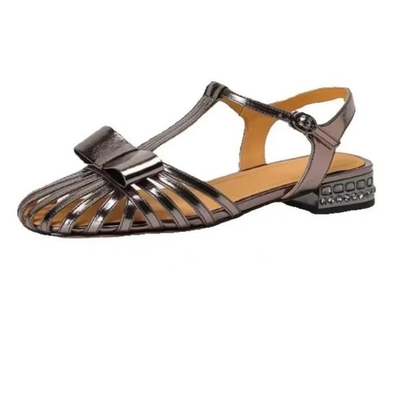 fashion 2024 New Fashion Women's Sandals Buckle Spring and Summer Square Toe Low Heel Big Toe Roman Sandals Zapatos De Mujer Shoes