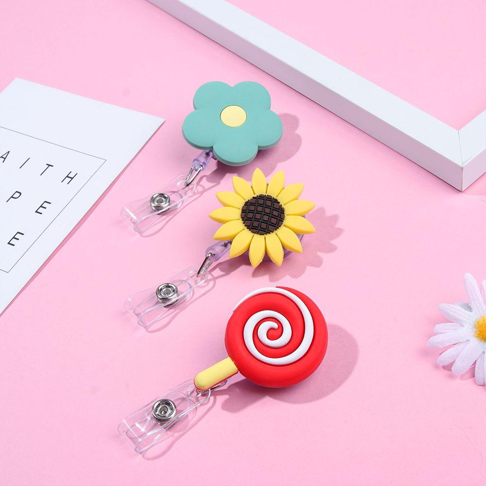 Accessories Retractable Fruit Badge Holder Cartoon Silicone Badge Reel ID Badge Card Clips Colorful