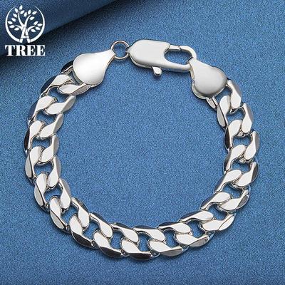 925 Sterling Silver 12 mm Sidokedja Geometri Många Ring Armband Smycken