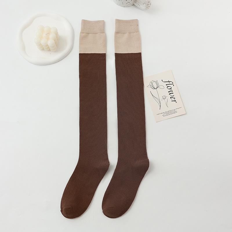Female Autumn and Winter Color Micro Pressure Show Thin Leg Cotton Socks