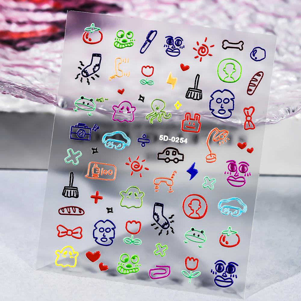 1 SZT. 5D Kawaii Wytłaczane Wykwintne Naklejki na Paznokcie z Uśmiechniętą Twarzą Japońskie Żelowe Makaroniki Nail Art Samoprzylepne DIY Ozdoby do Paznokci