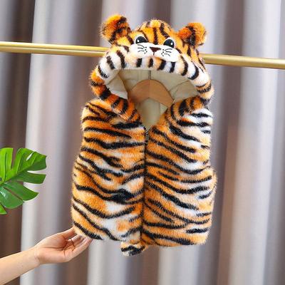 Kinder Cartoon Tijger Fleece Vest - Klein & Middel, Dik Pluche voor Herfst/Winter