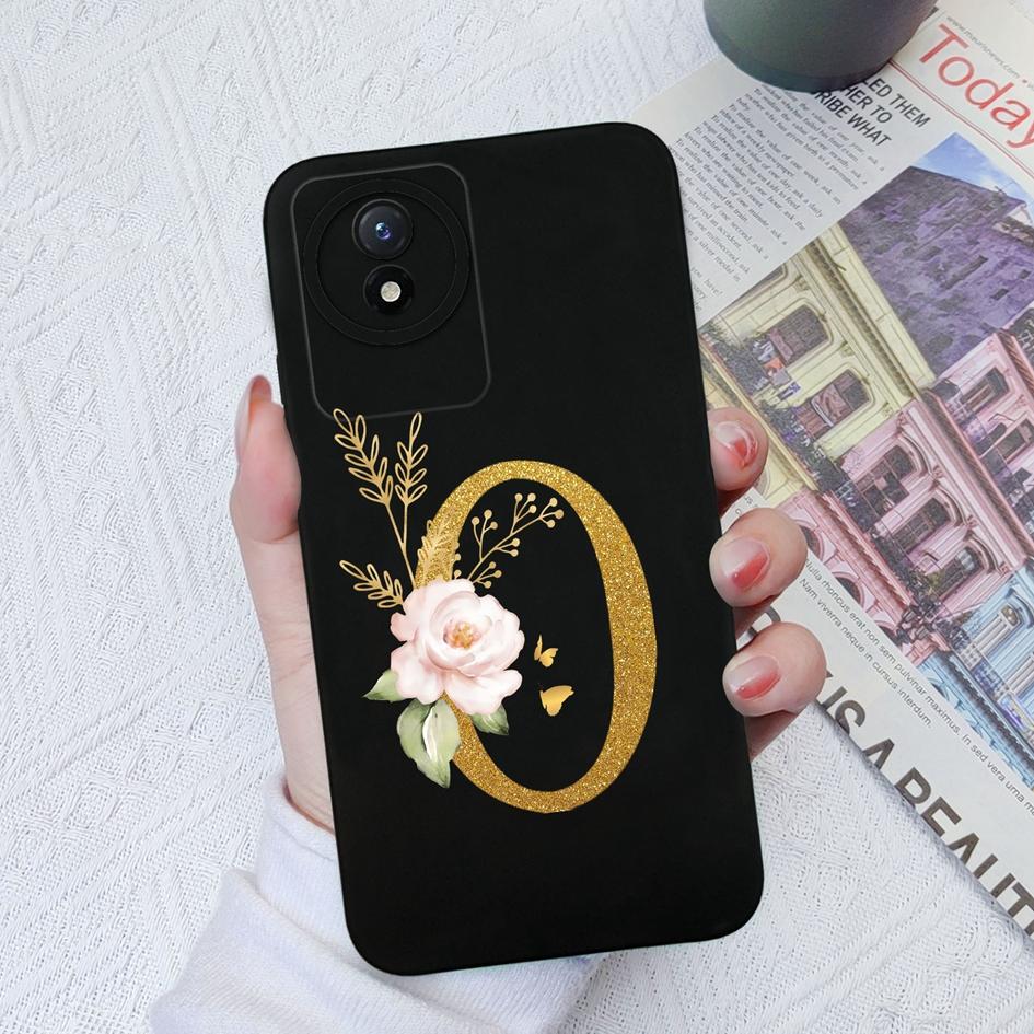 

Чехол для телефона Vivo Y02S Y11 Y12 Y15 Y16 Y17 Y19 Y20 Y21 Y30 4G 5G Роскошный защитный жидкий мягкий силиконовый чехол с цветочными буквами для Vivo Bumper Coque Vivo Y17