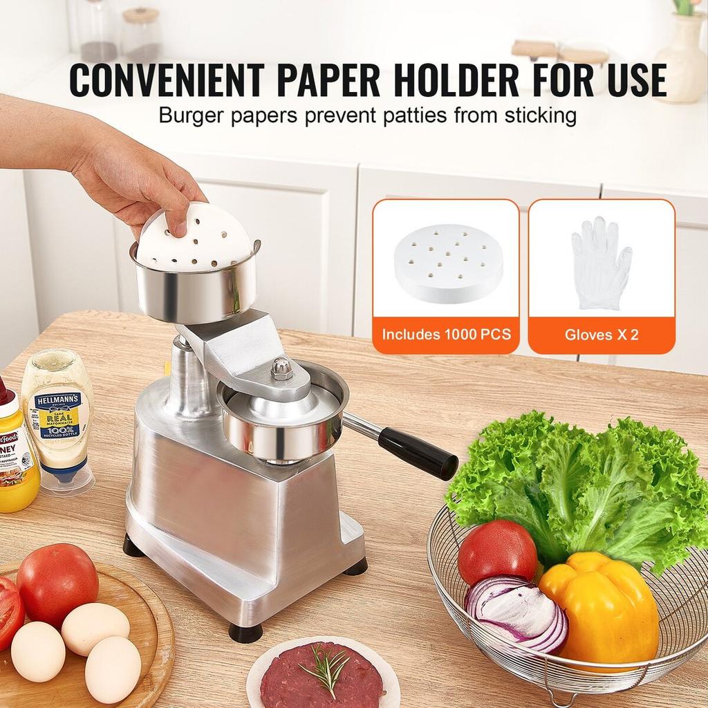 Commercial Burger Patty Maker, 100mm/4inch Hamburger Beef Patty Maker, Heavy Duty Food-Grade Stainless Steel Bowl Burger Press Machine, Kitchen Meat