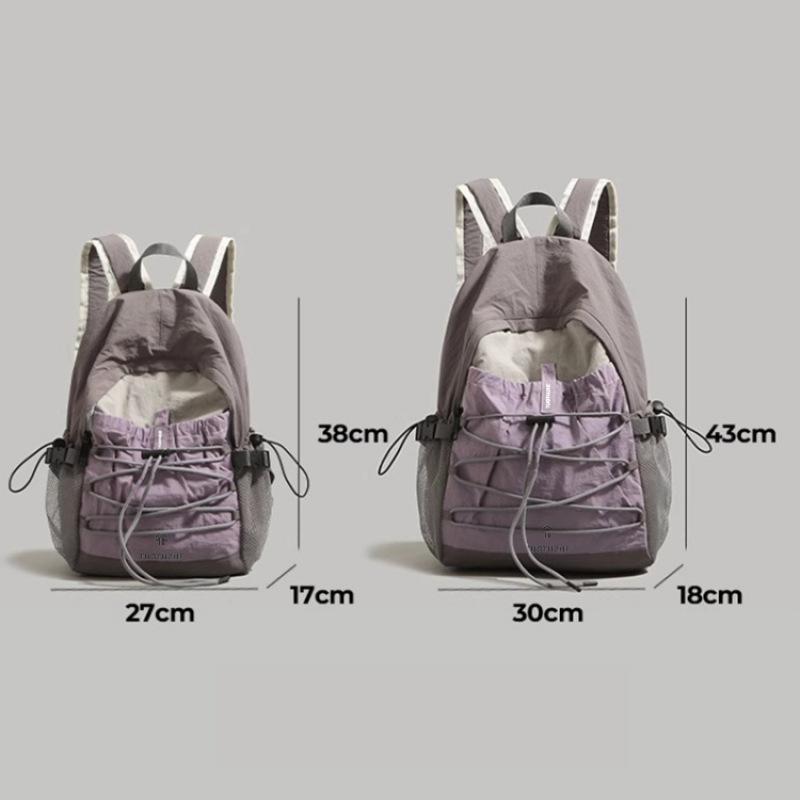 Lightweight Outdoor Hiking Backpack Gray Purple Colorblock Nylon Rucksack With Drawstring For Women Daily Commute Travel