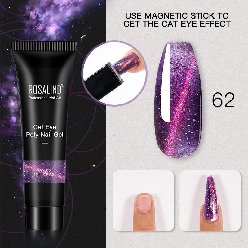 ROSALIND Poly Nail Gel Semipermanent UV 15ML Crystal Acrylic Liquid Extension Hybrid Varnish Poly Nail Gel Cat's Eye Effect