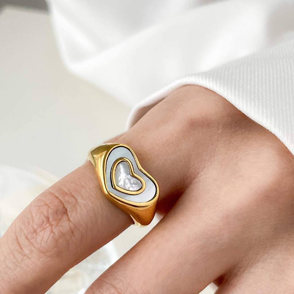 Fashion Vintage Bohemia Pink Enamel Love Heart Ring Stainless Steel Cute Finger Rings For Women Girl's Rock Jewelry Gift For Gir