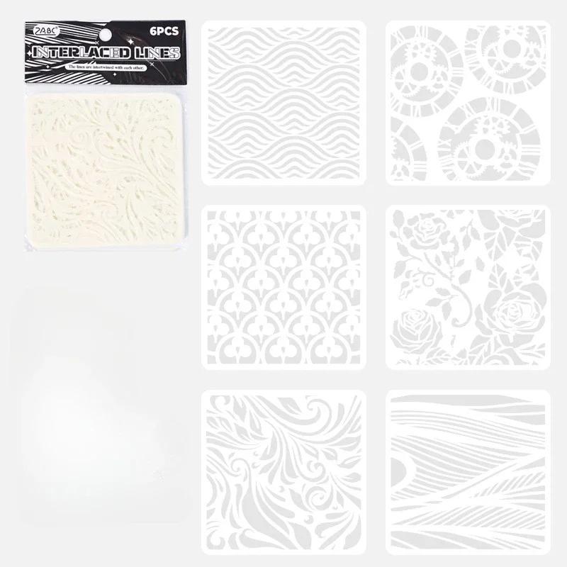 6 stk/sett Tekstursjablonger for maling Sjablonger for maling og dekor Wave Floral Butterfly sjablongmaler Studentrekvisita