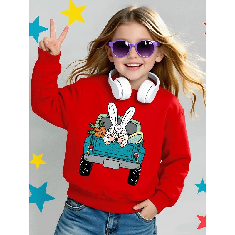 Kids Crewneck Long Sleeve Sweatshirt,Easter Bunny Driving Truck With Carrots Print