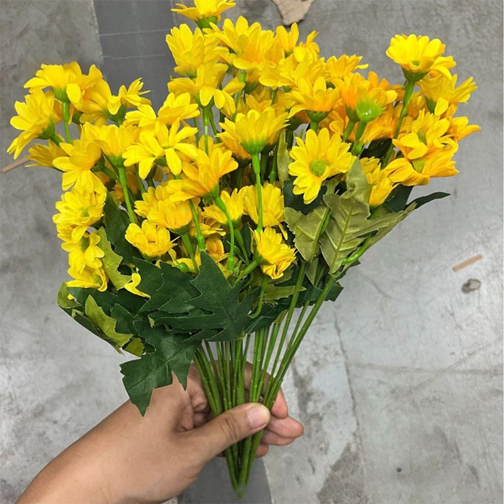 Silk Petal Artificial Outdoor Sunset Mums Flowers 21 Heads Simulated Flower for All Season