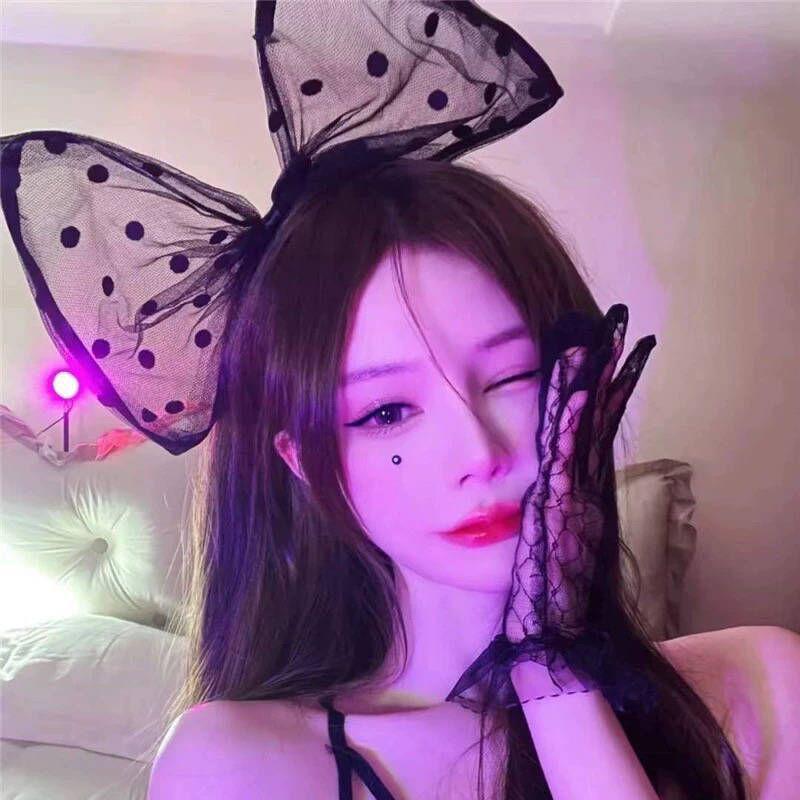 High-End Černá Puntíkovaná Mašle Čelenka do Vlasů - 2023 Trendy Celebrity Styl