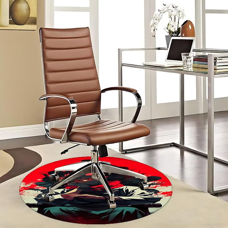 1pc Demon Slayer Tanjiro Kamado Round Carpet - Anime Design Office Chair Mat