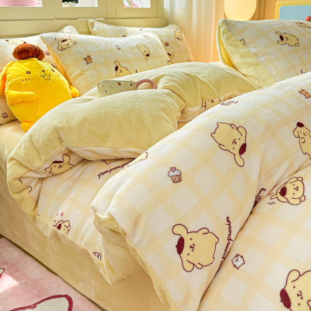 Children'S Thickened Milk Fleece Bed Four-Piece Warm Coral Fleece Fleece Quilt Cover Student Bedding