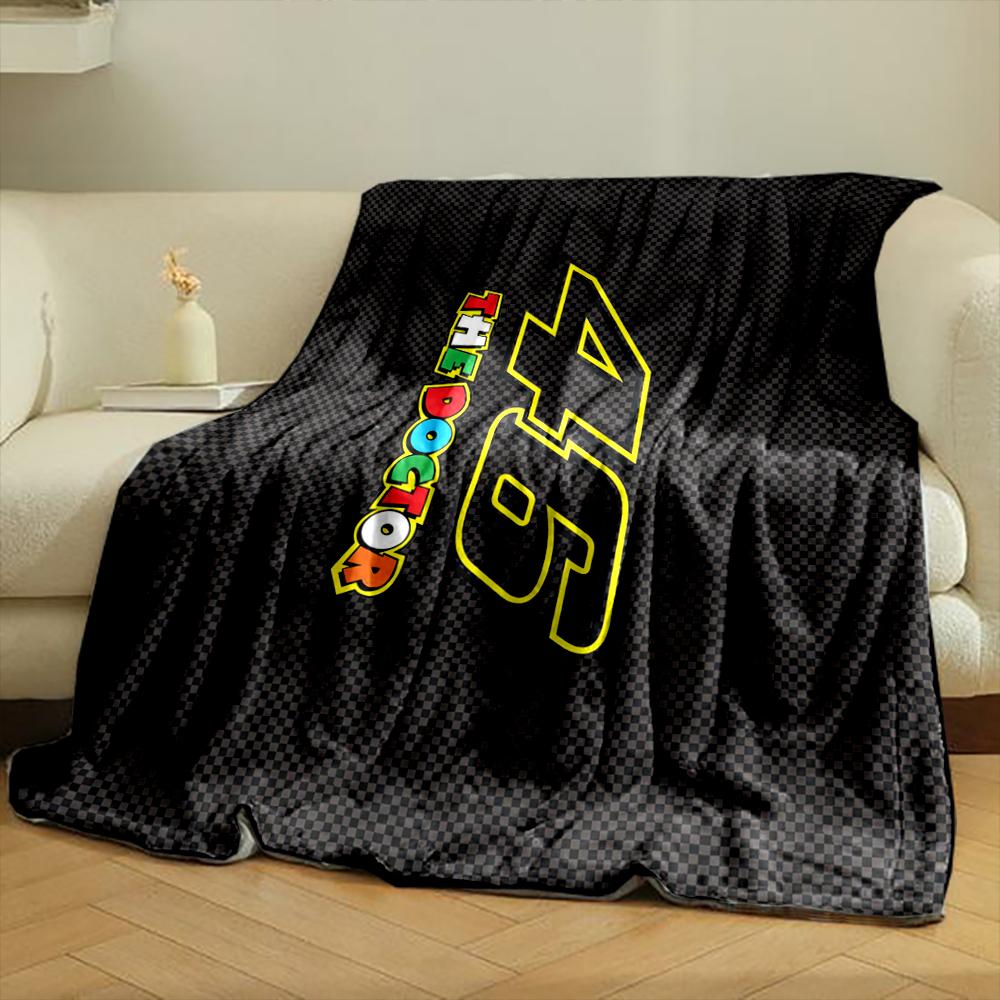 Valentino Rossi Number 46 The Doctor Rainbow Lettering Blanket Throw, Yellow Racing Style Design, Cozy Fan Bedding and All Seasons Gift
